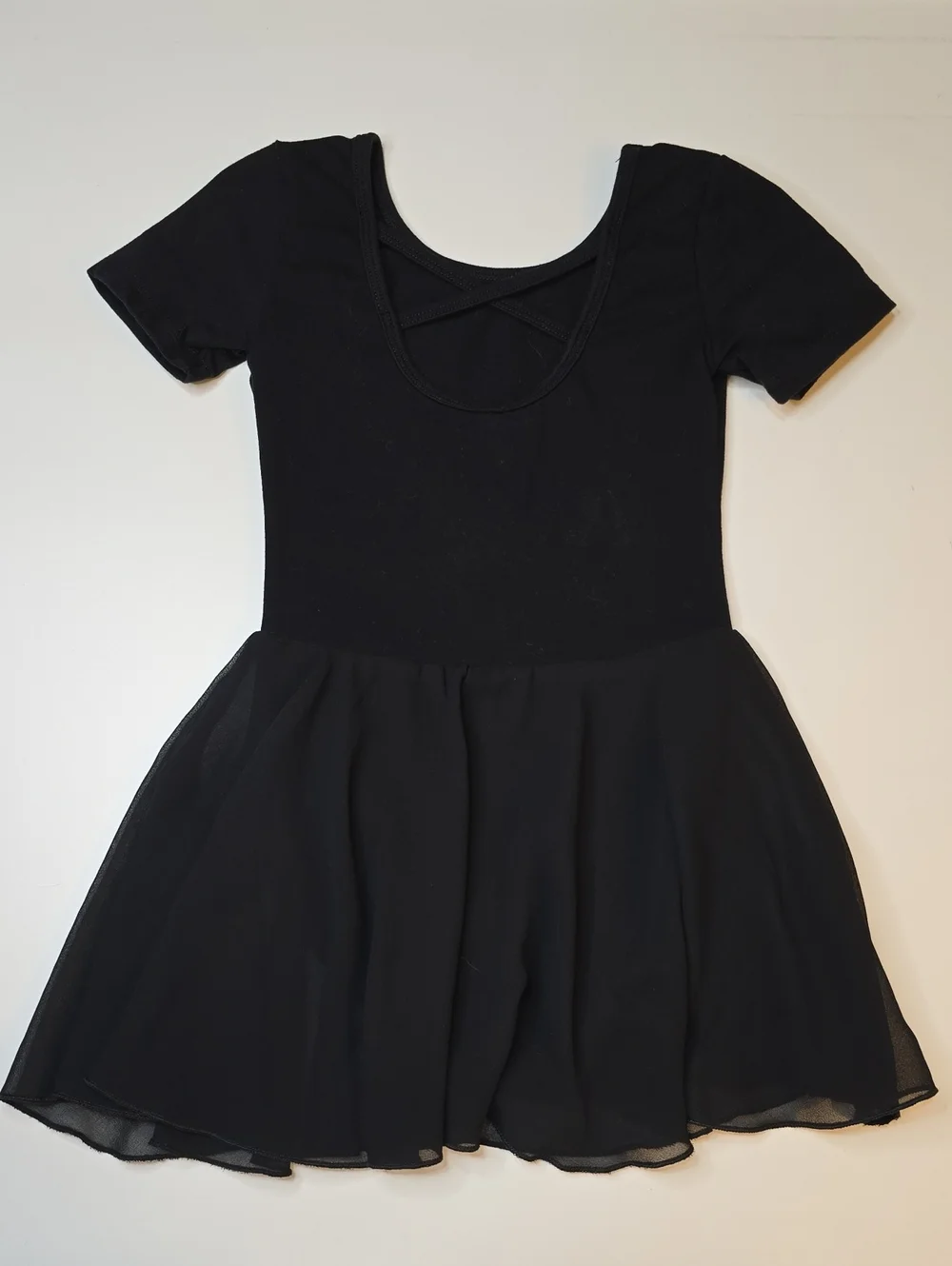 Classic Black Short Sleeve Dance Leotard with Skirt